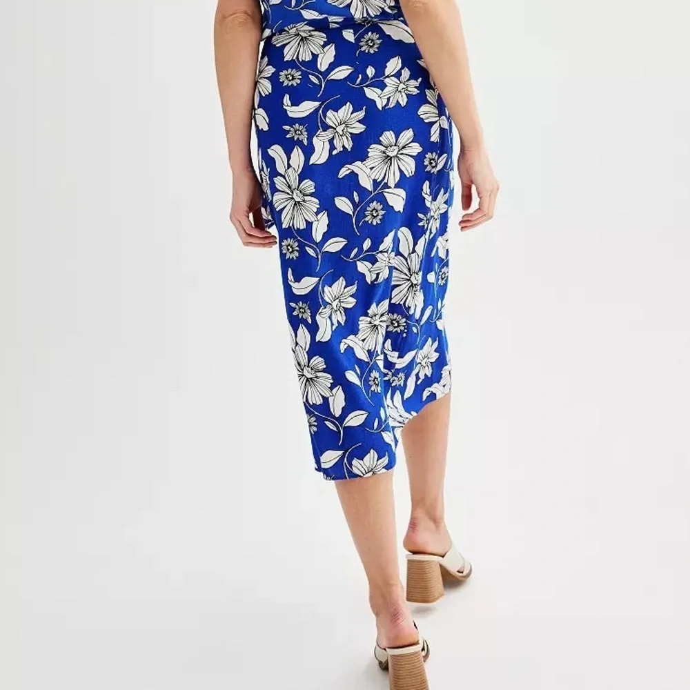 Women's Sonoma Goods For Life Blue Floral Tropical Linen Wrap Skirt Size XS